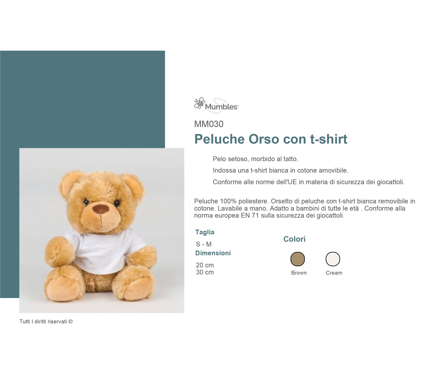 Orsetto Peluche con T-shirt H=30 cm Personalizzabile
